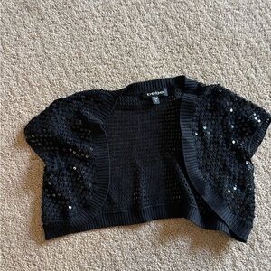bebe Women's Black Sequin Knit Open-Knit Shrug Sweater Short Sleeve M